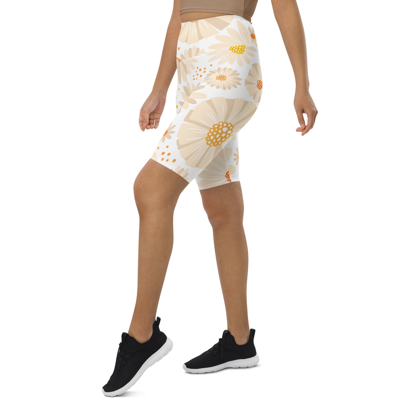Tan Daisies Biker Shorts