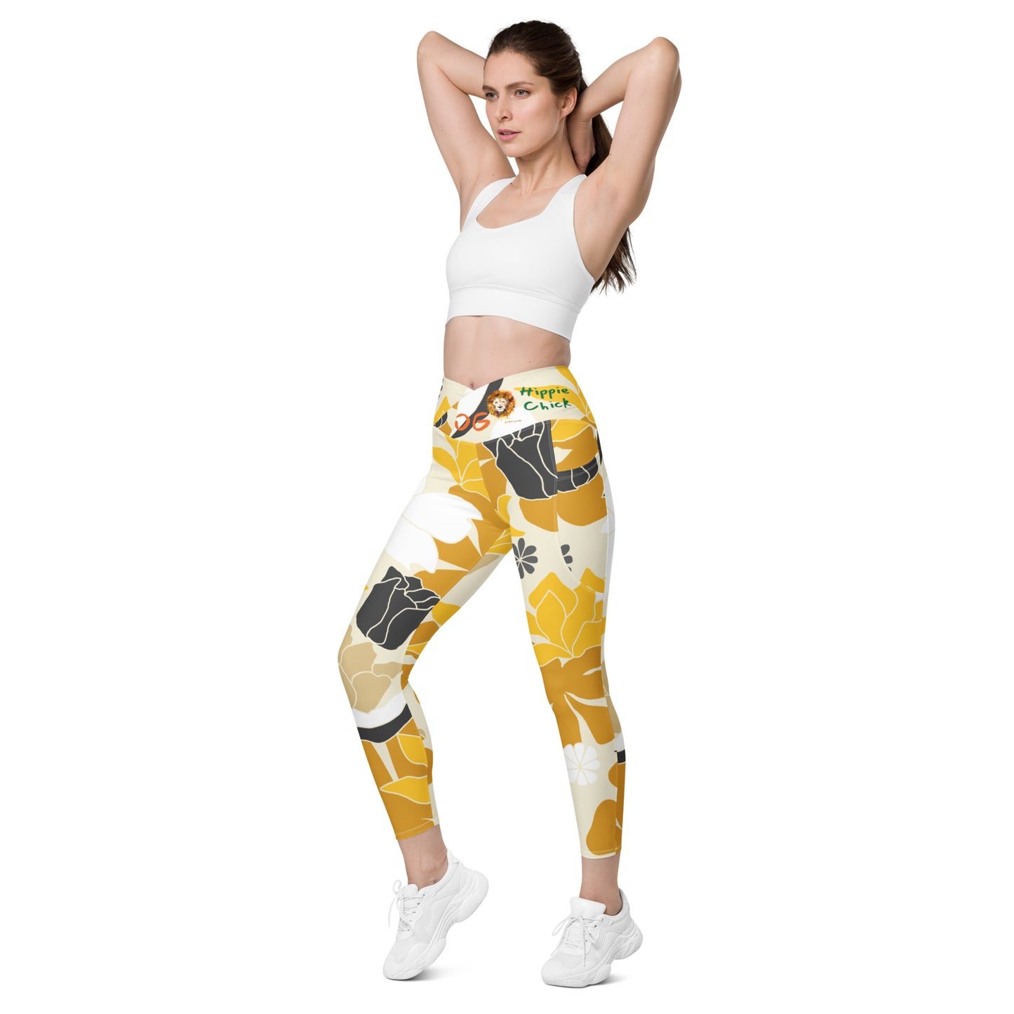 Tan Flowers Crossover Leggings