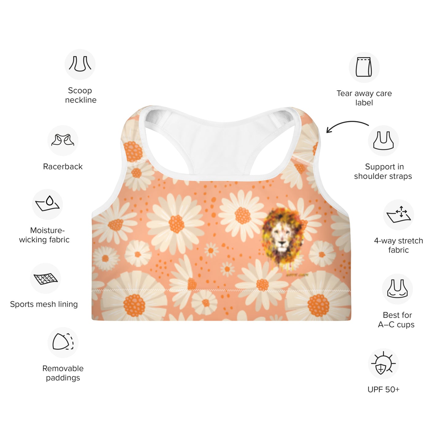 Peach Daisies Sports Bra
