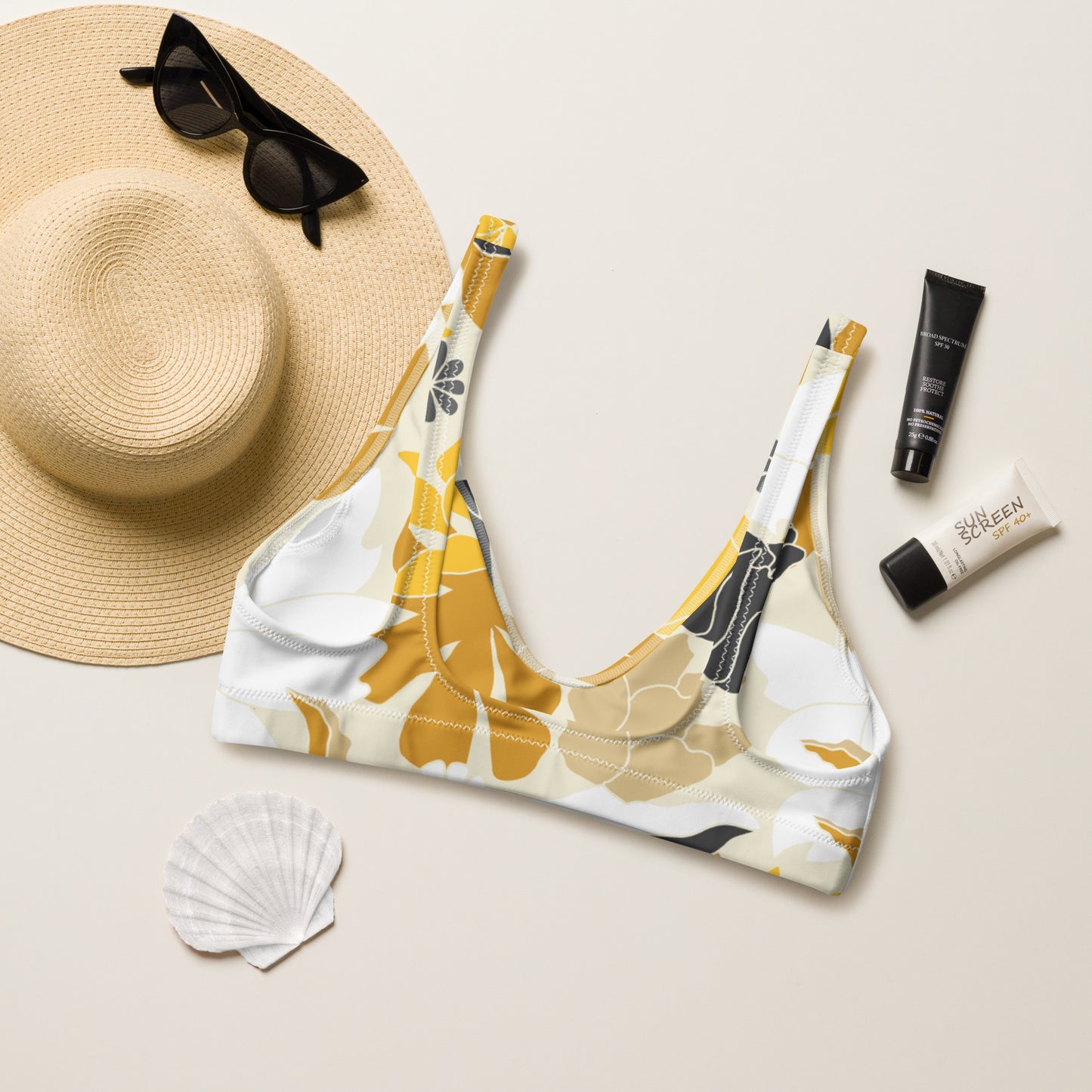 Tan Flowers Bikini Top