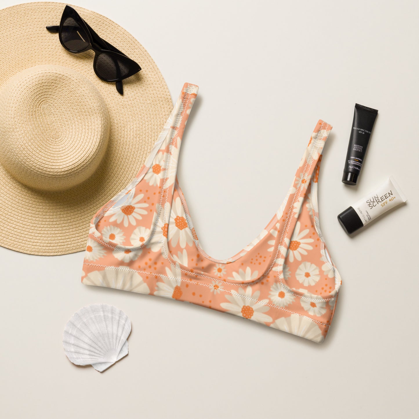Peach Daisies Bikini Top