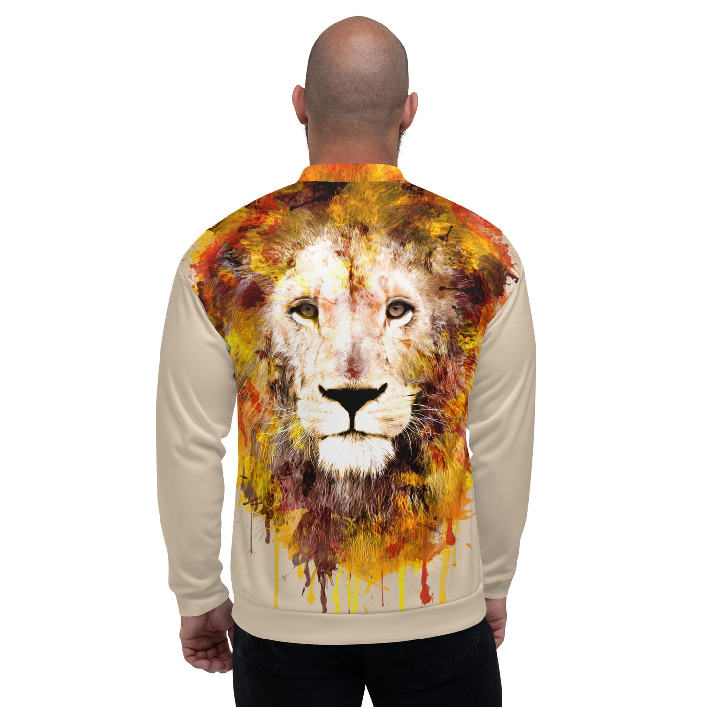 Beige Bomber Jacket - OG Hippie Dude (large Lion on back)
