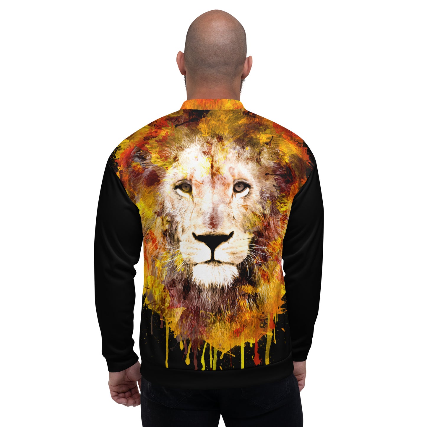 Black Bomber Jacket - OG Hippie Dude (large Lion on back)