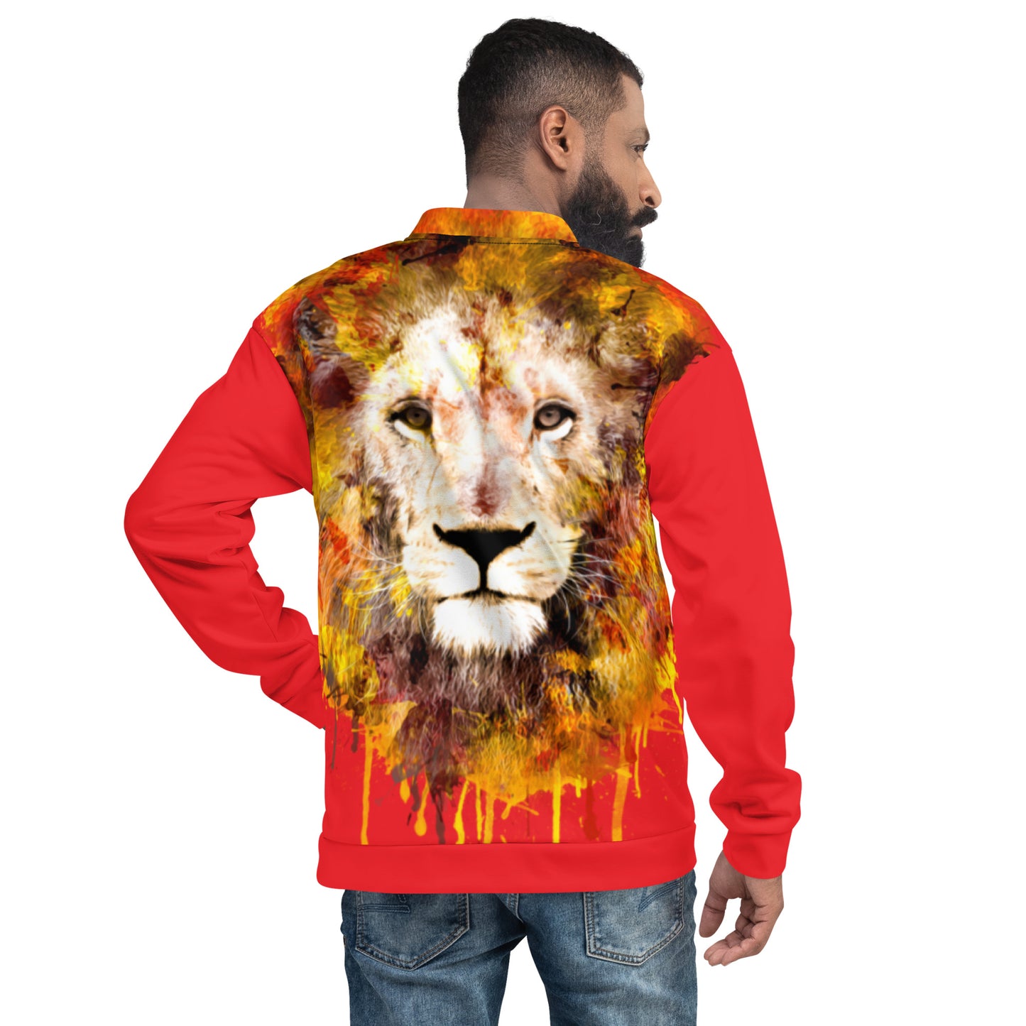 Red Bomber Jacket - OG Hippie Dude (large Lion on back)