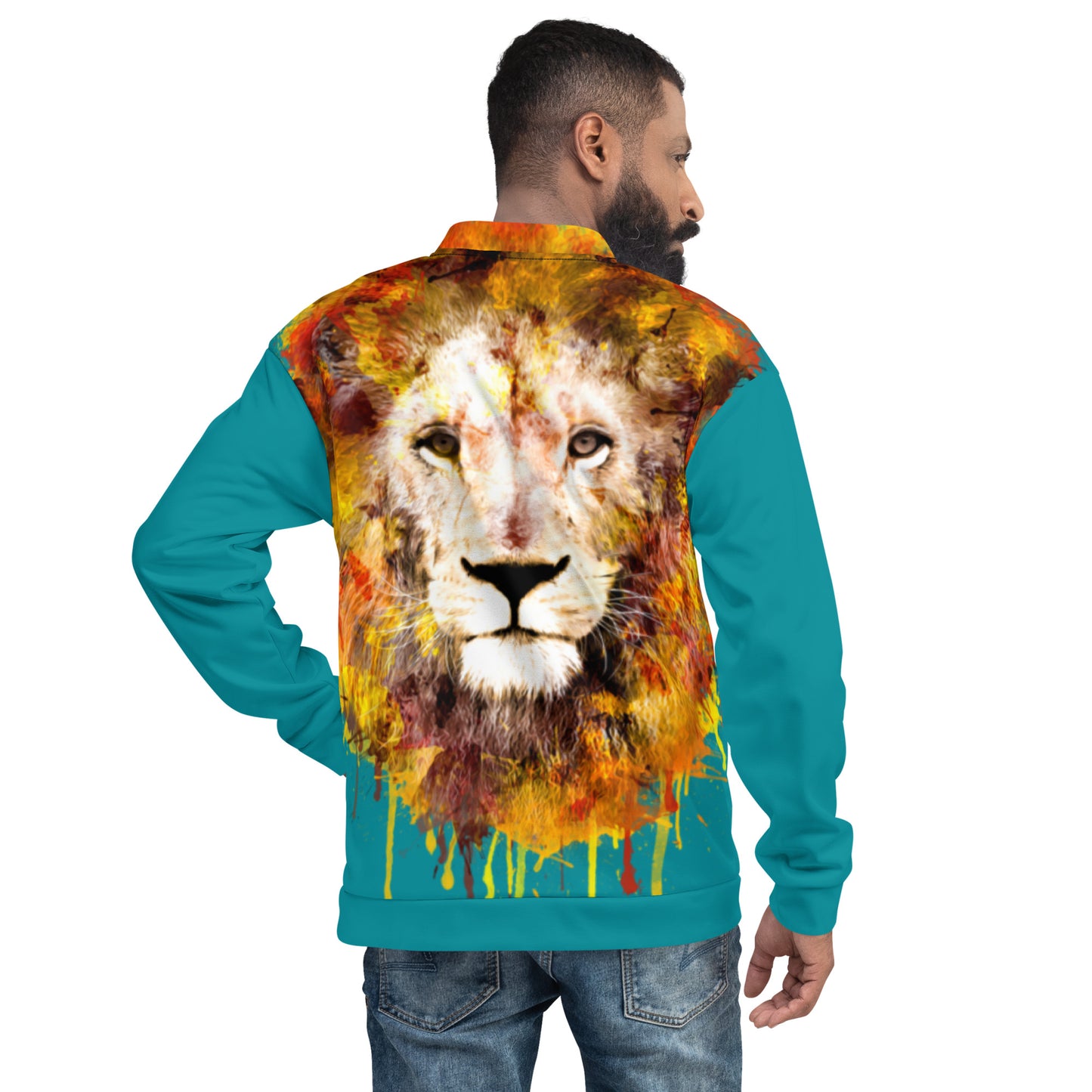 Teal Bomber Jacket - OG Hippie Dude (large Lion on back)