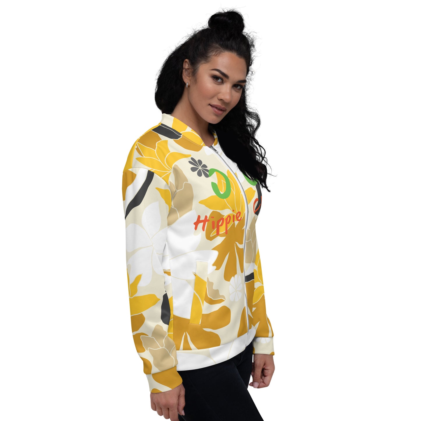 Tan Flowers Bomber Jacket - OG Hippie Chick