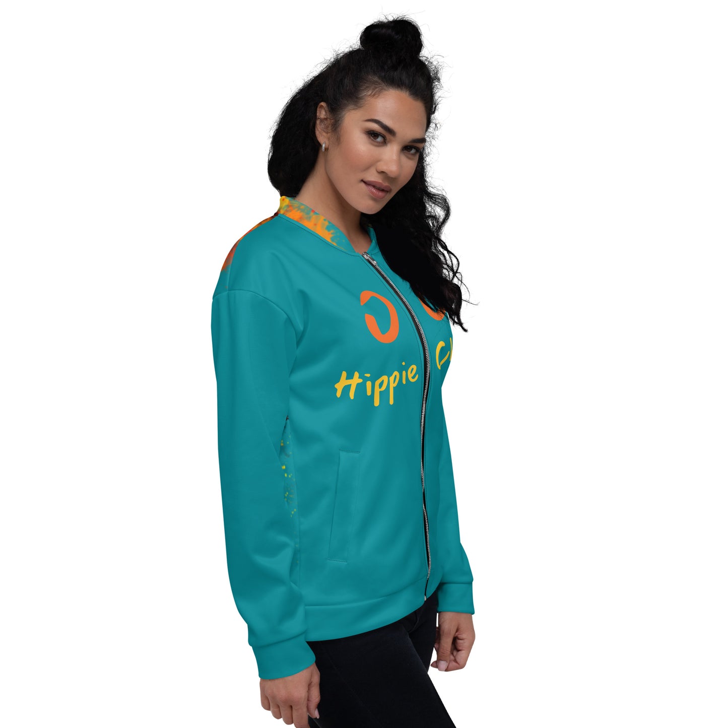 Teal Bomber Jacket - OG Hippie Chick (large Lion on back)