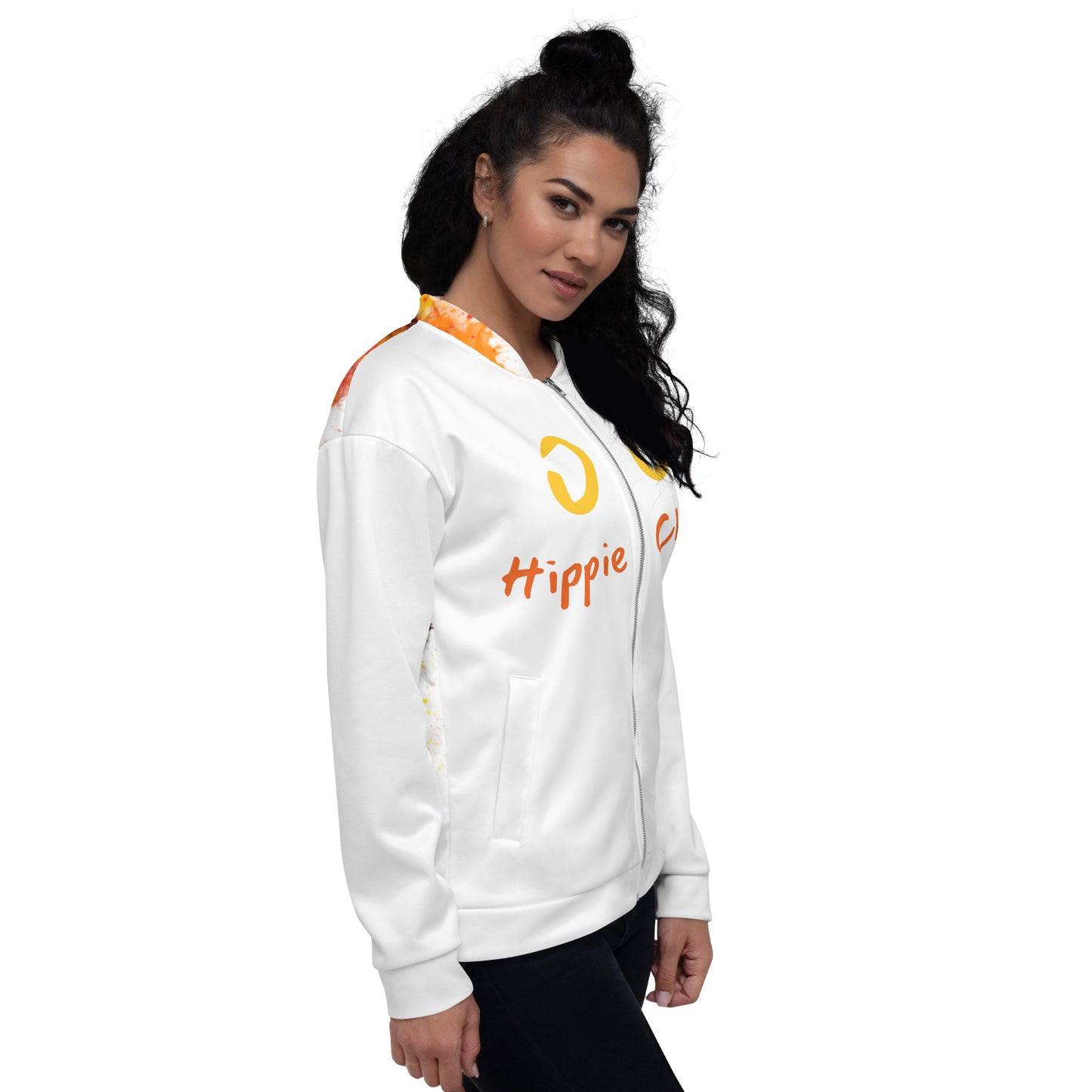 White Bomber Jacket - OG Hippie Chick (large Lion on back)