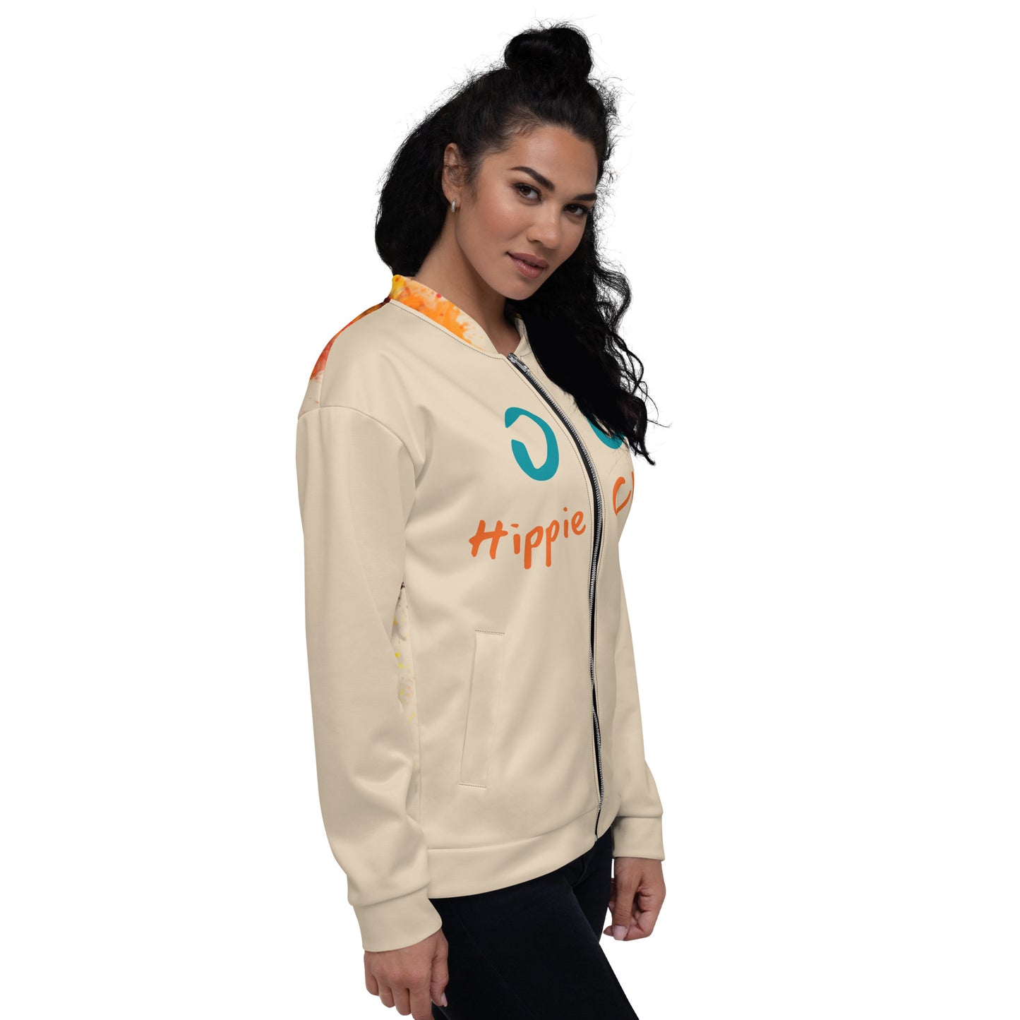 Beige Bomber Jacket - OG Hippie Chick (large Lion on back)