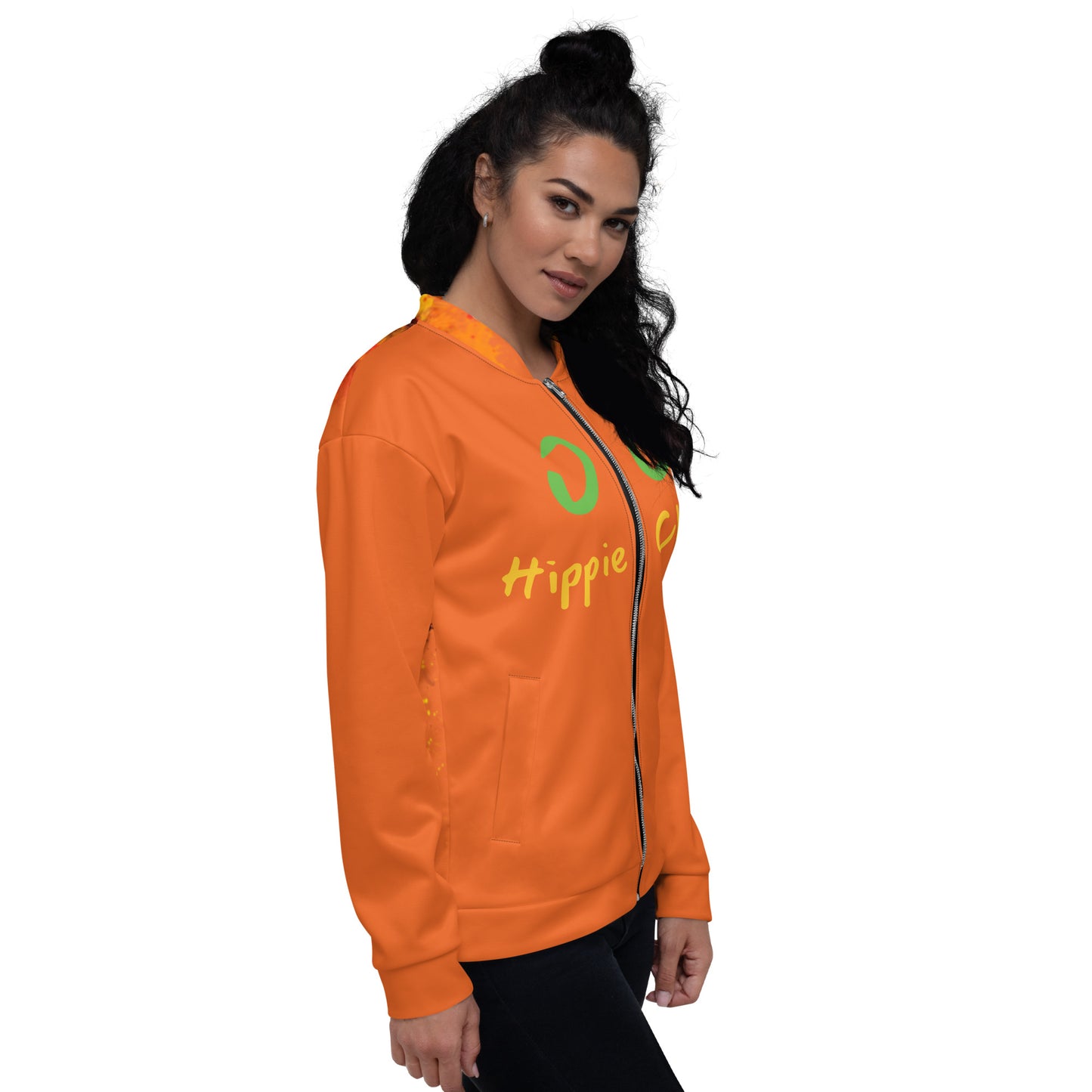 Orange Bomber Jacket - OG Hippie Chick (large Lion on back)