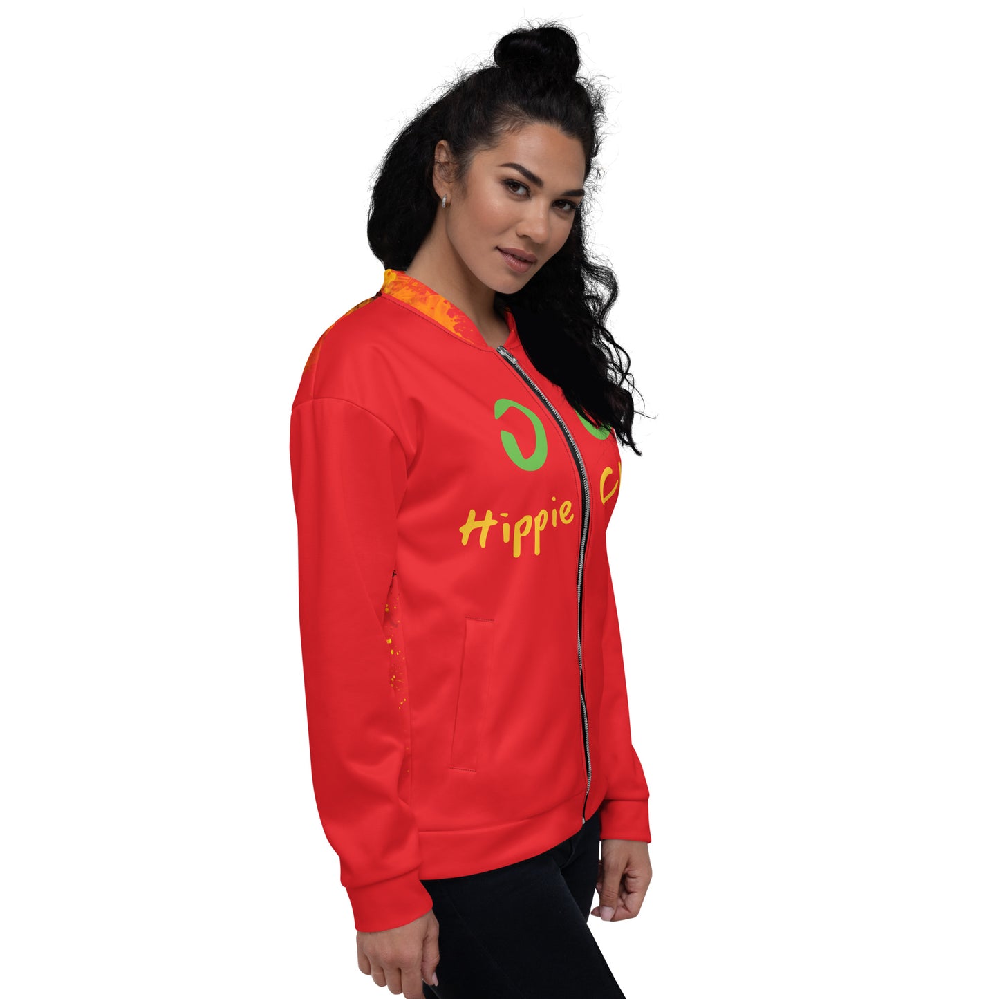 Red Bomber Jacket - OG Hippie Chick (large Lion on back)