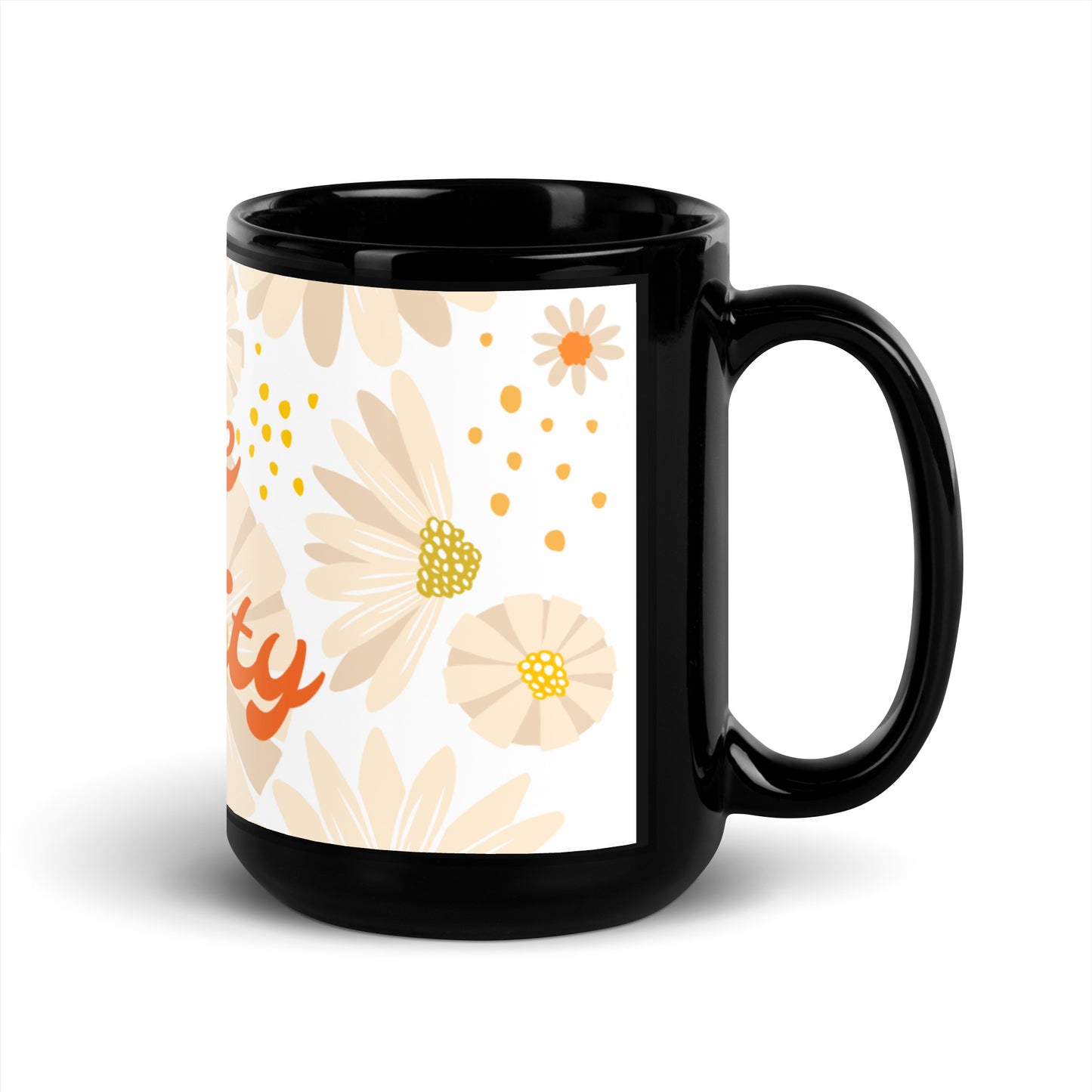 Tan Daisies Black Glossy Mug - The Trinity