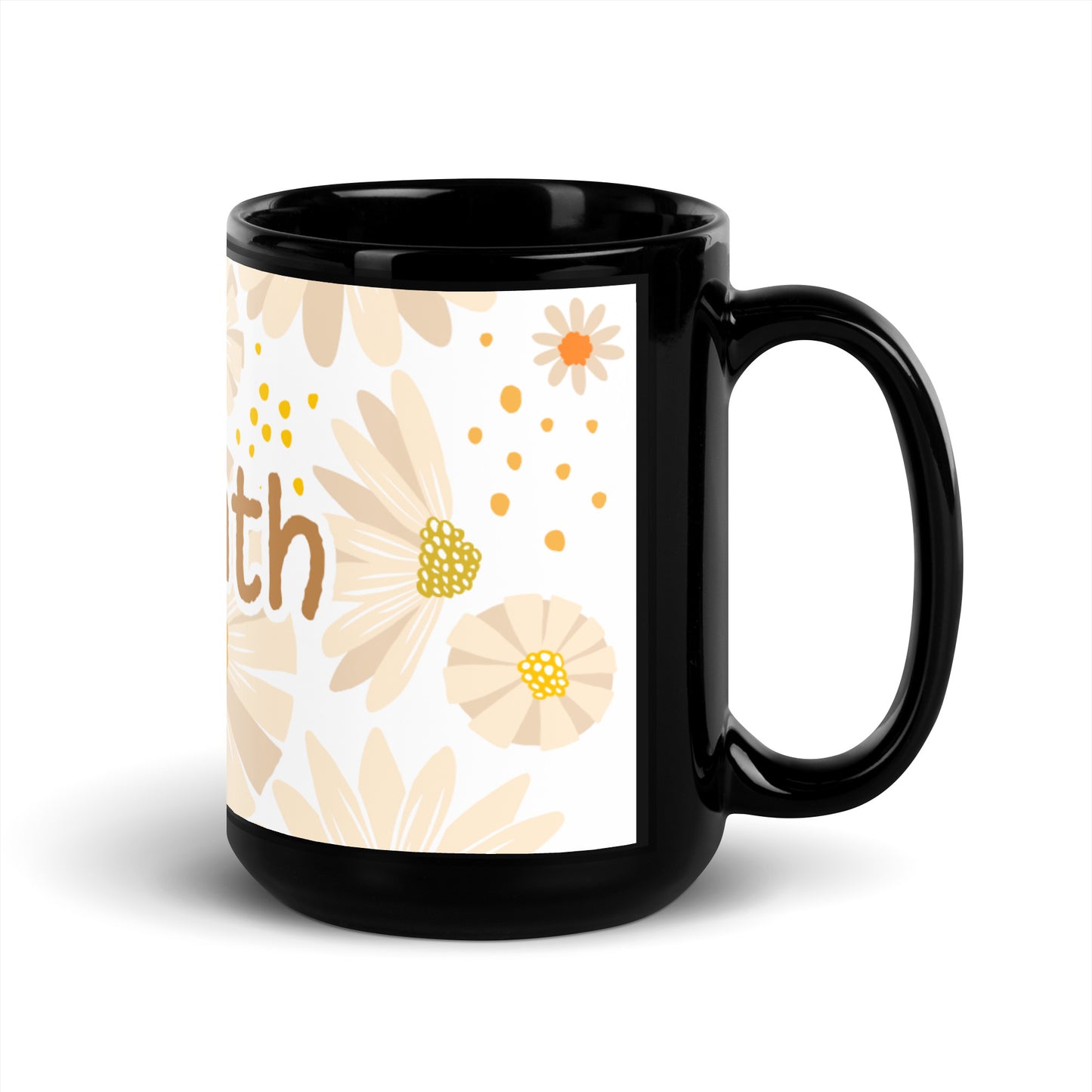 Tan Daisies Black Glossy Mug - Empath