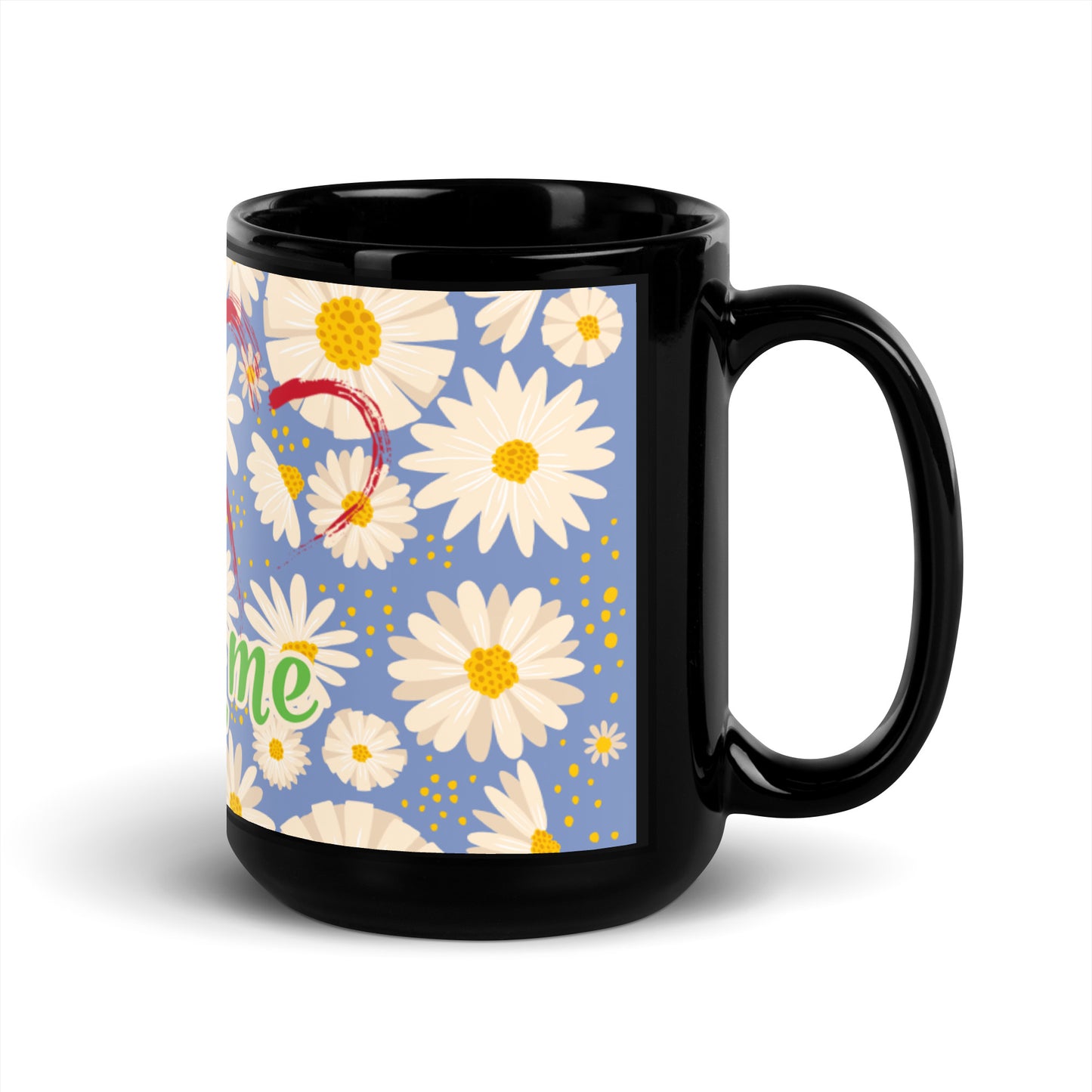 Blue Daisies Black Glossy Mug - Loving U Loving me