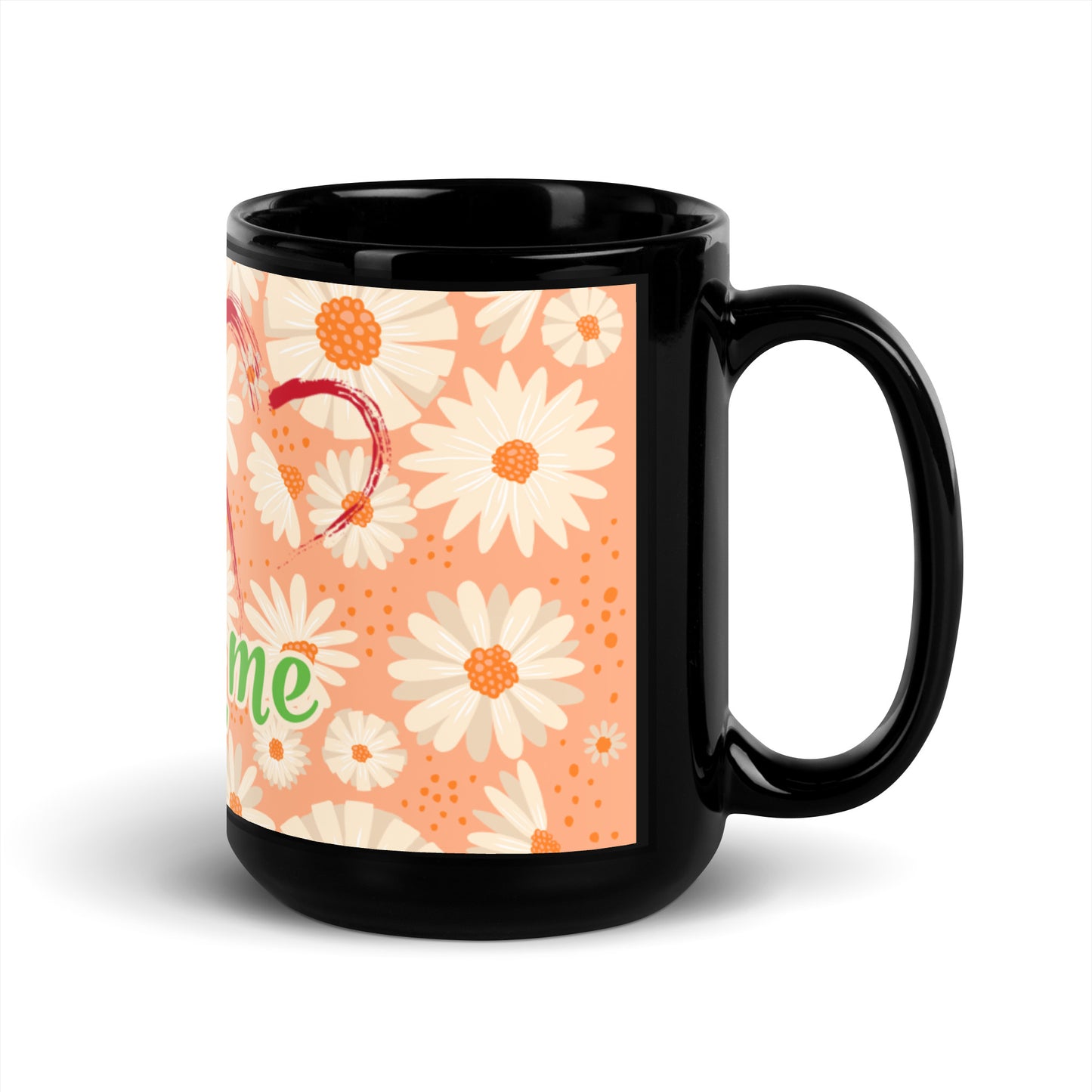 Peach Daisies Black Glossy Mug - Loving U Loving me
