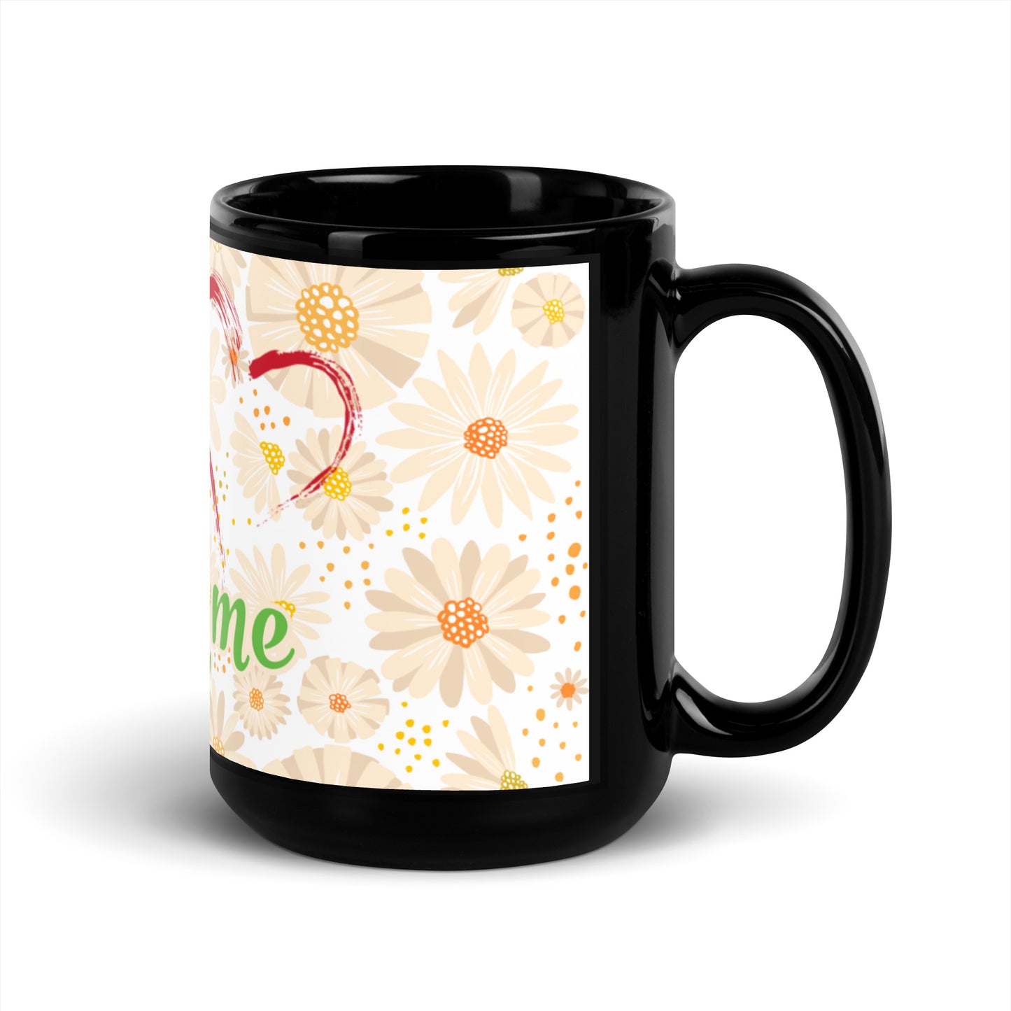 Tan Daisies Black Glossy Mug - Loving U Loving me