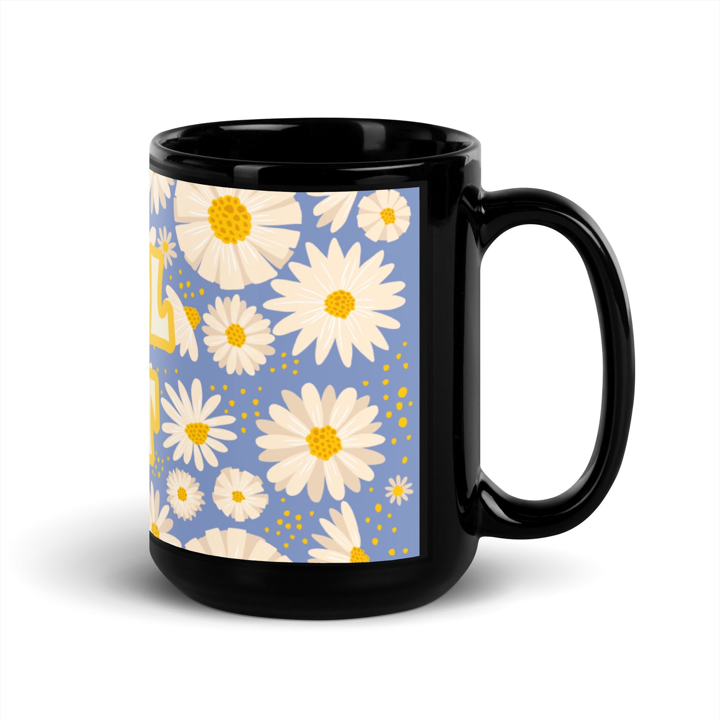 Blue Daisies Black Glossy Mug - Cool Cat