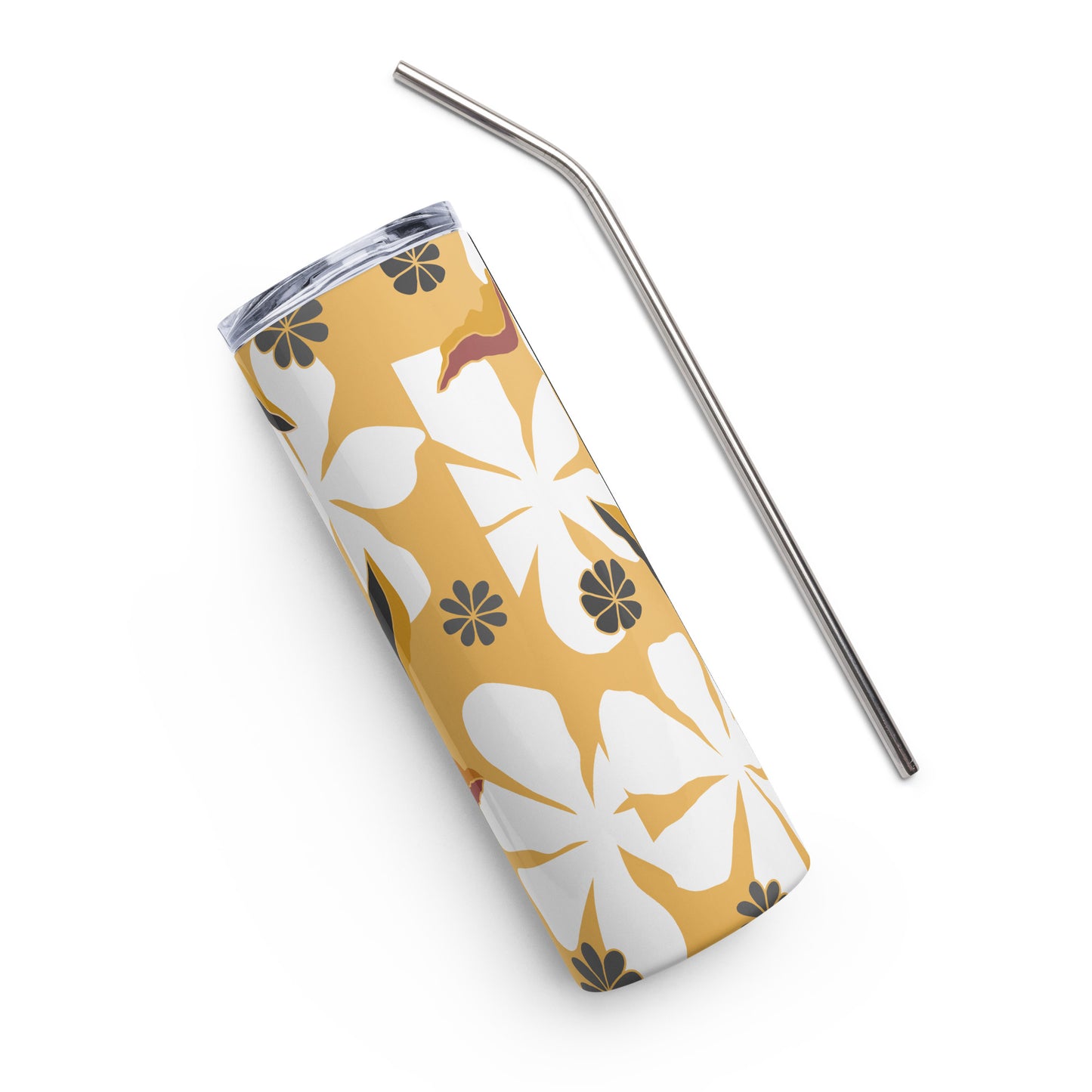 White Flowers Stainless Steel Tumbler