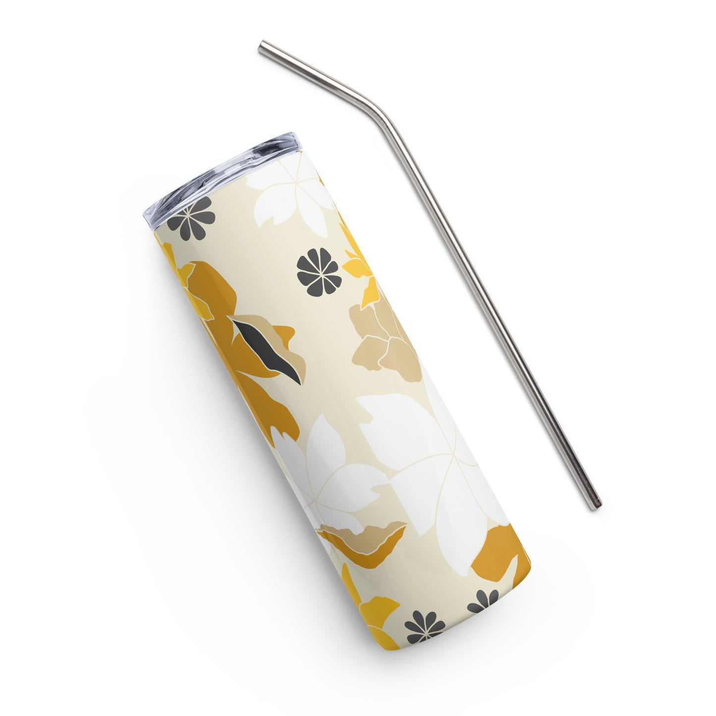 Tan Flowers Stainless Steel Tumbler