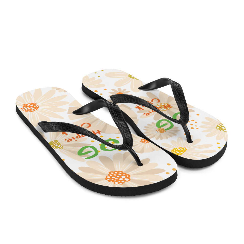 Tan Daisies Flip-Flops