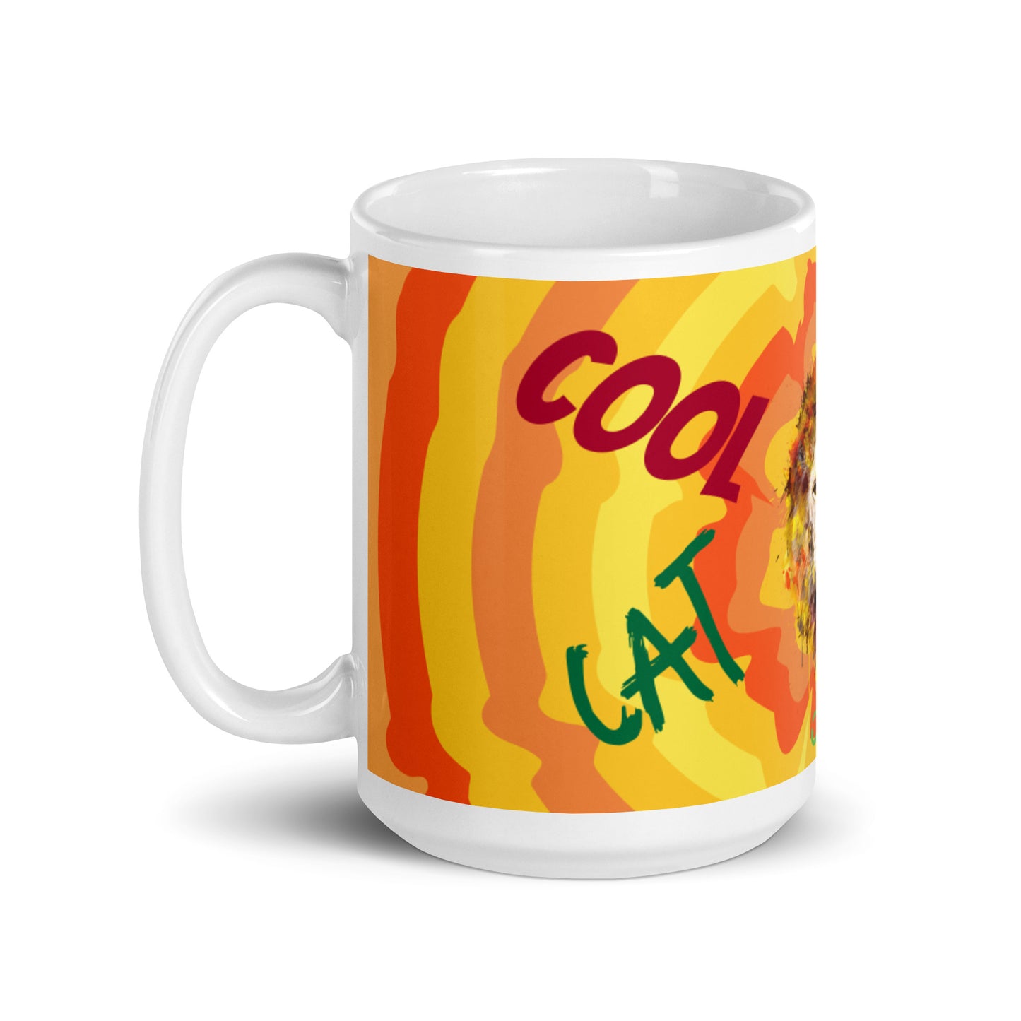 Sunny Flower White Glossy Mug - Cool Cat