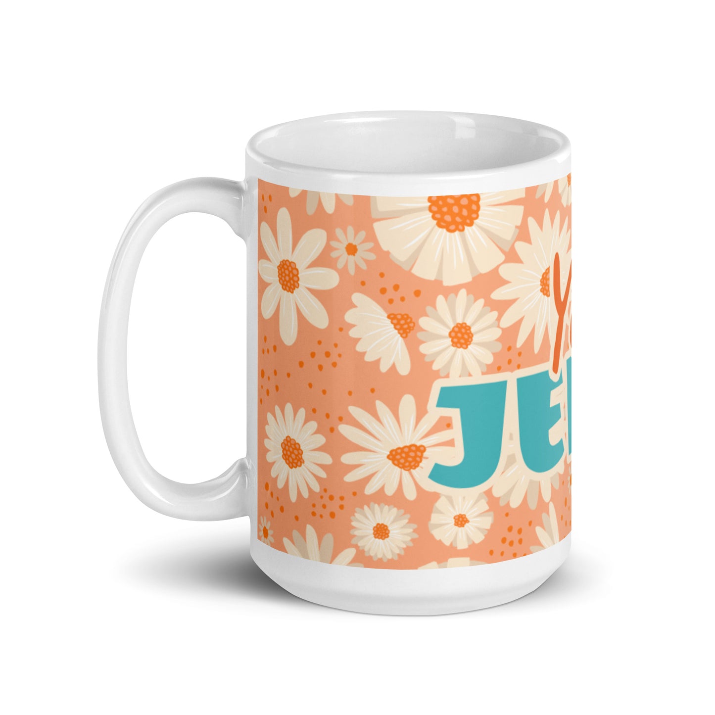 Peach Daisies White Glossy Mug - You JERK!