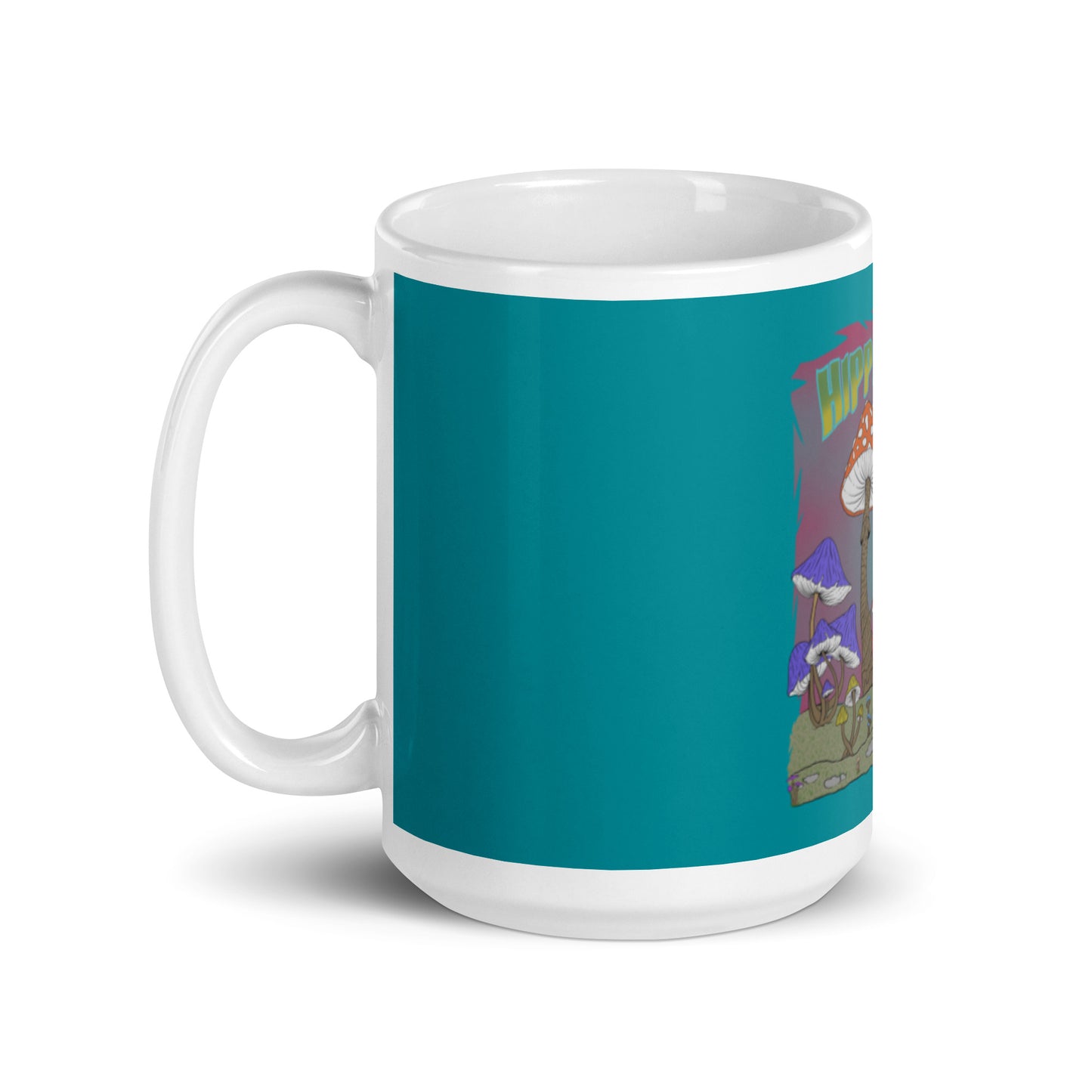 Mug brillant blanc sarcelle - Hippie Chick