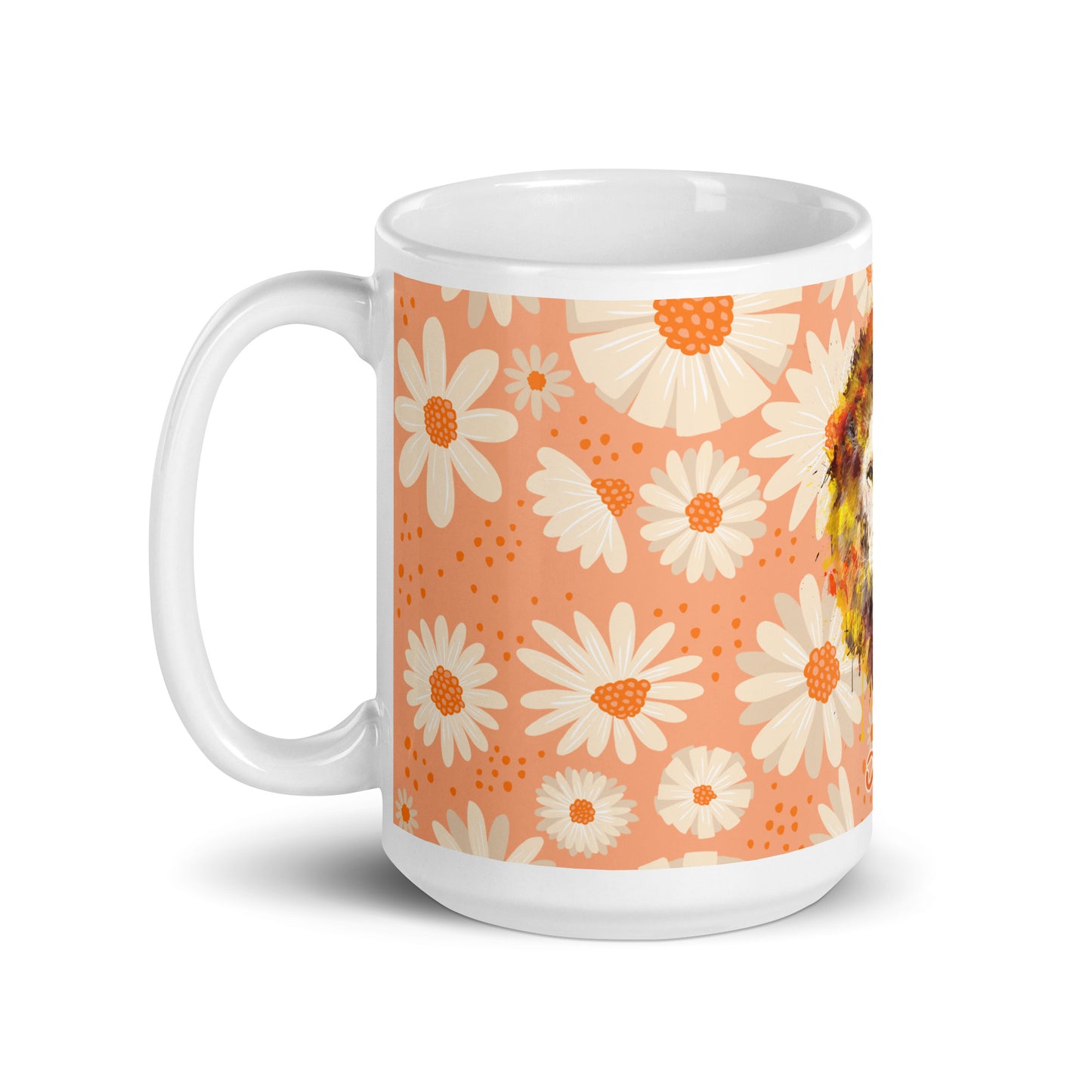 Tasse blanche brillante Peach Daisies - OG Hippie Chick
