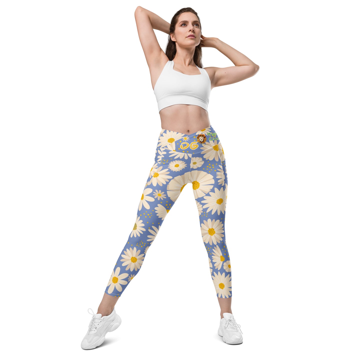 Blue Daisies Crossover Leggings