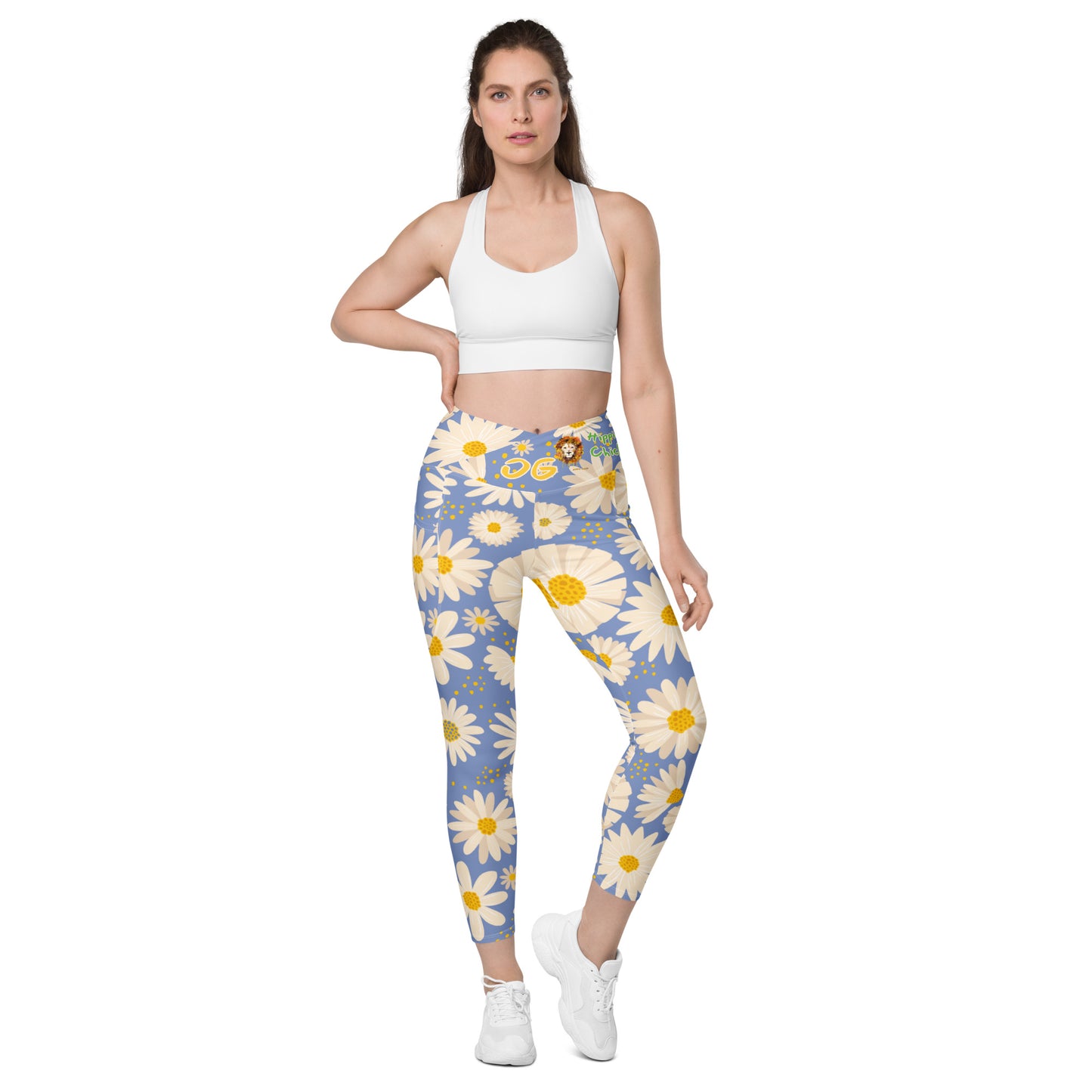 Blue Daisies Crossover Leggings