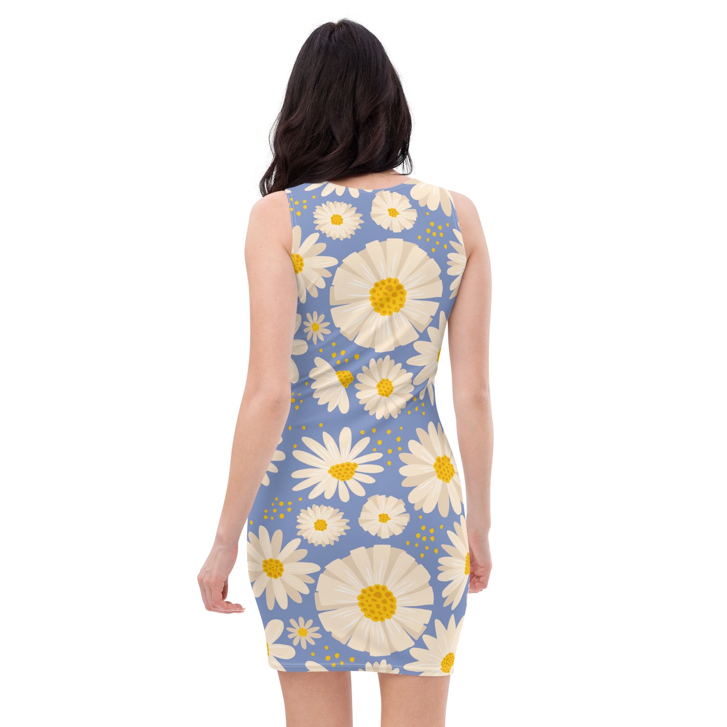 Blue Daisies Fitted Dress (Lion front)