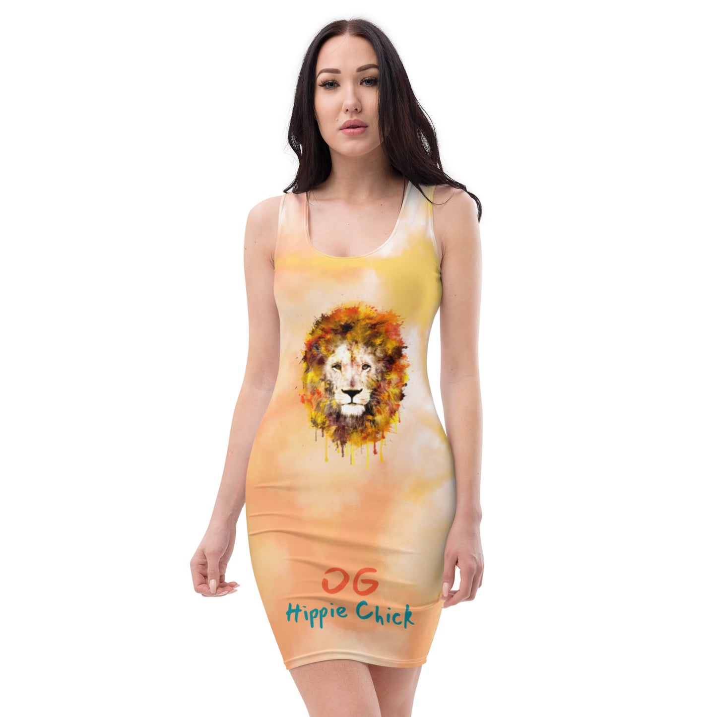 Orange Tie Dye Fitted Dress (Lion front)