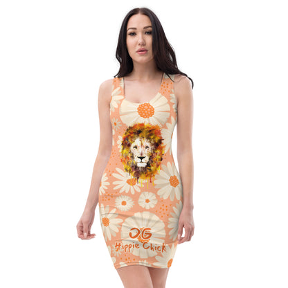 Peach Daisies Fitted Dress (Lion front)