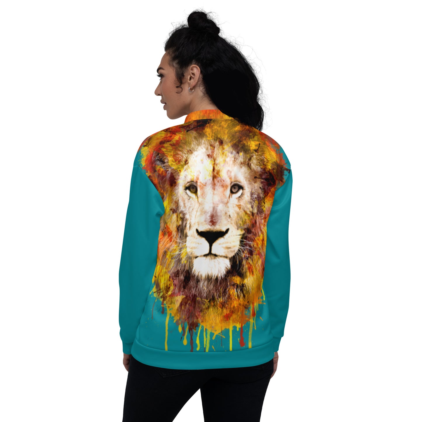 Teal Bomber Jacket - OG Hippie Chick (large Lion on back)
