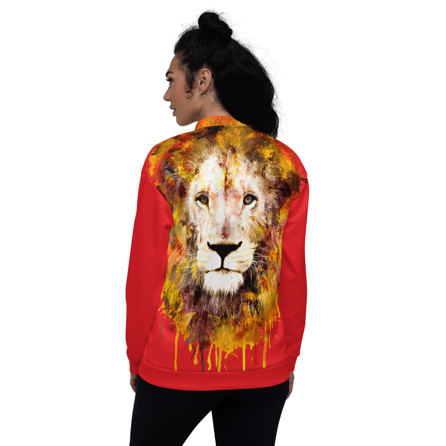 Red Bomber Jacket - OG Hippie Chick (large Lion on back)