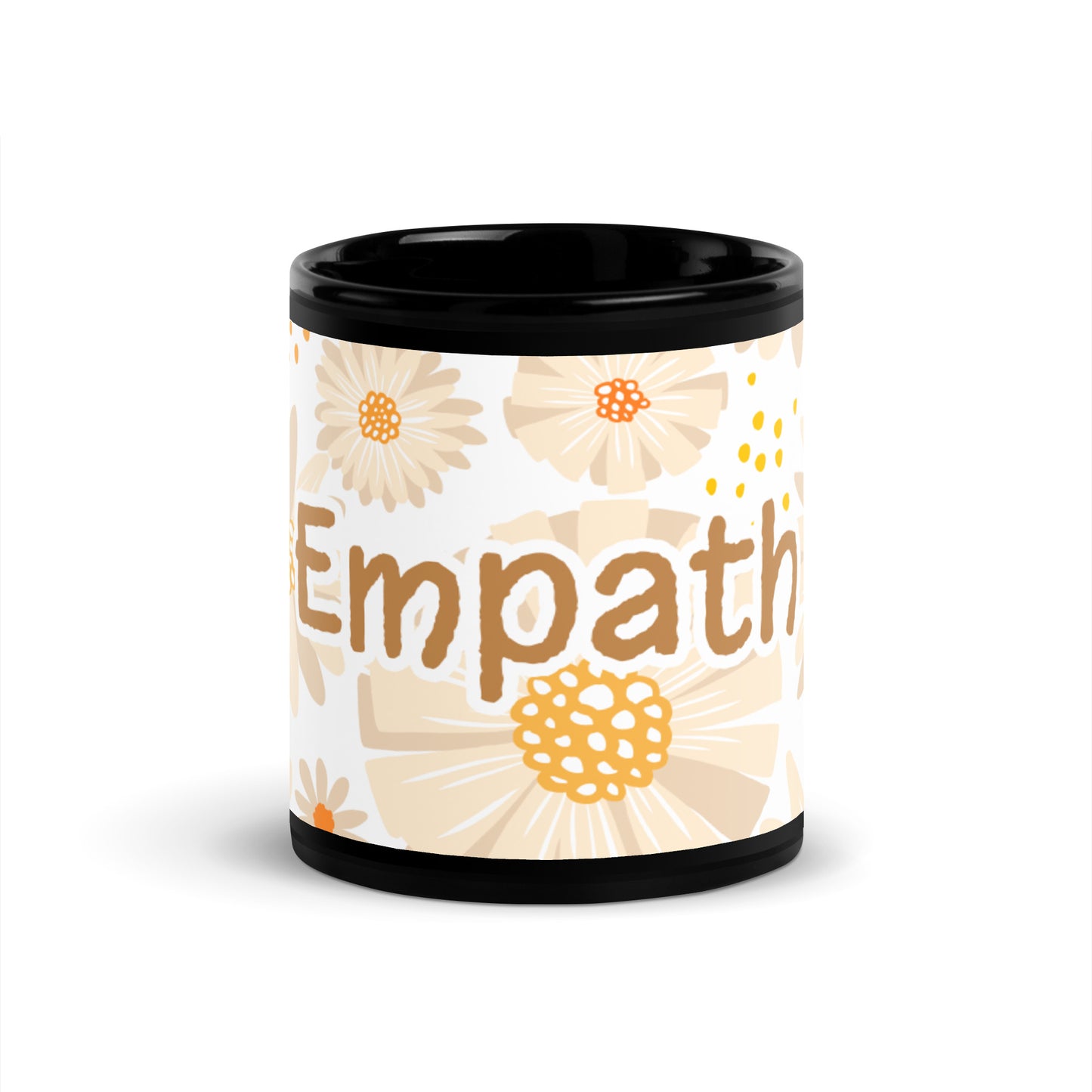 Tasse noire brillante Tan Daisies - Empath