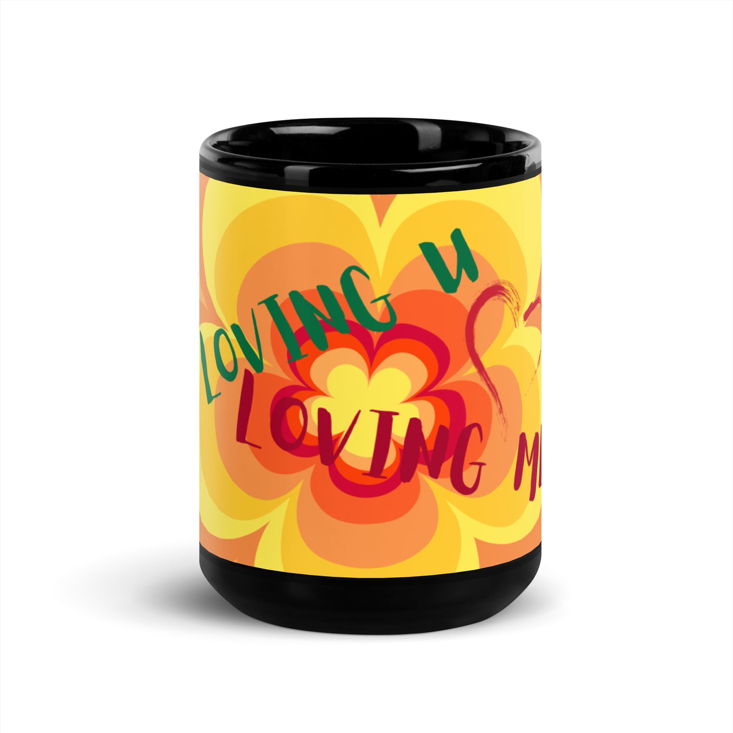 Tasse noire brillante Sunny Flower 2 - Loving U Loving me
