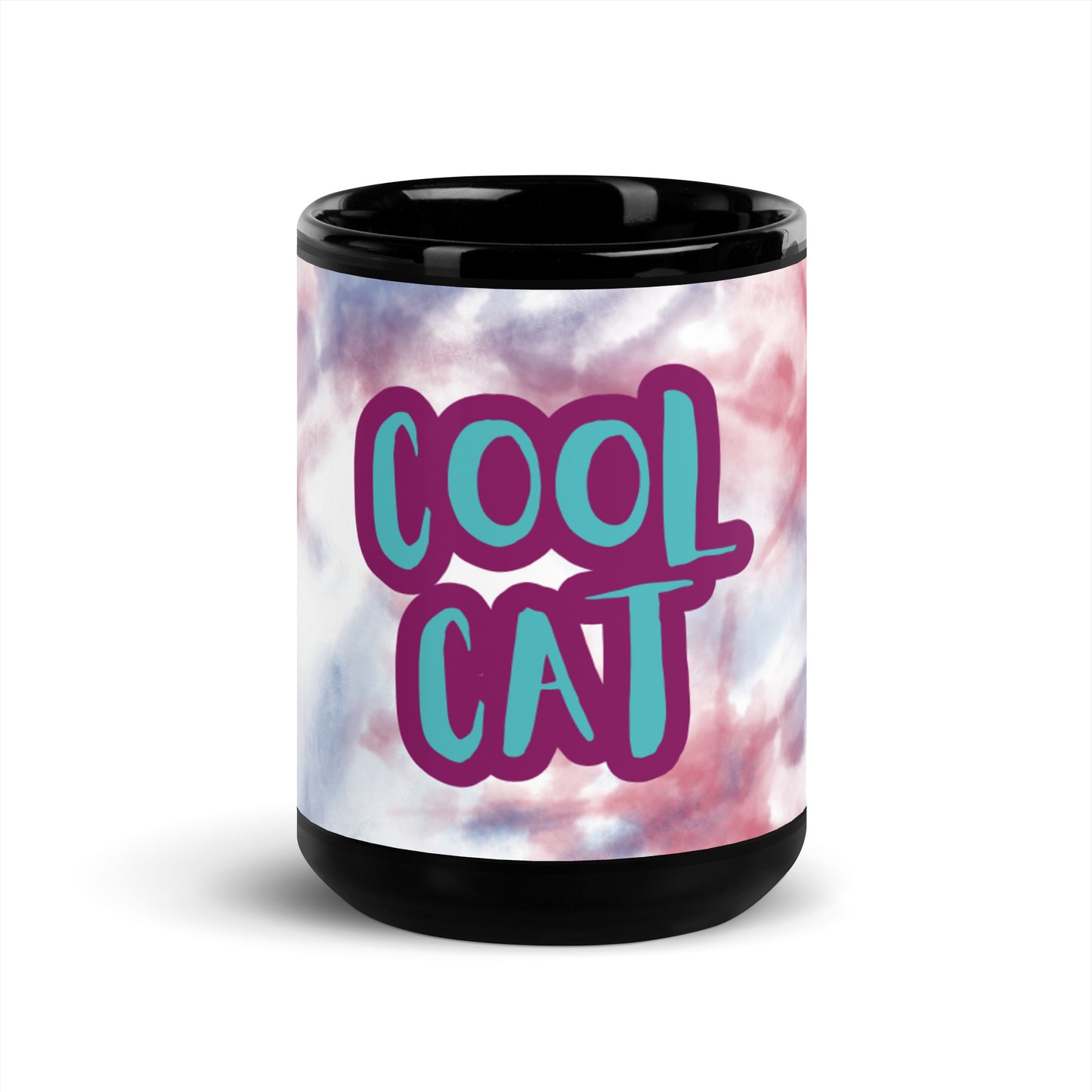 Tasse noire brillante tie-dye - Cool Cat