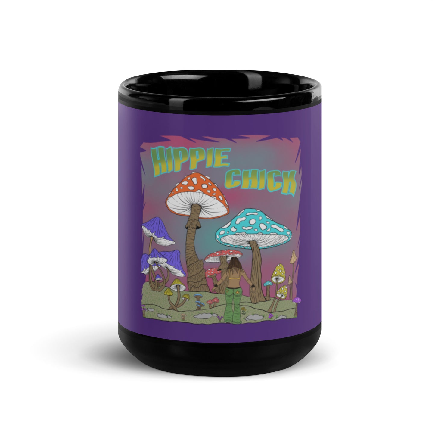 Mug Brillant Noir Violet - Hippie Chick