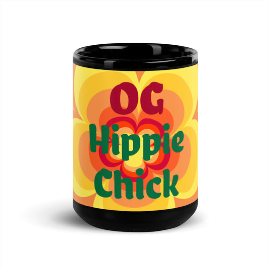 Tasse noire brillante Sunny Flower 2 - OG Hippie Chick