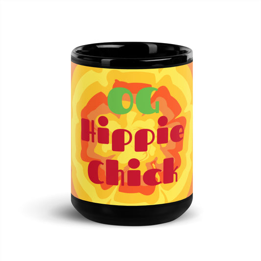 Tasse noire brillante Sunny Flower - OG Hippie Chick
