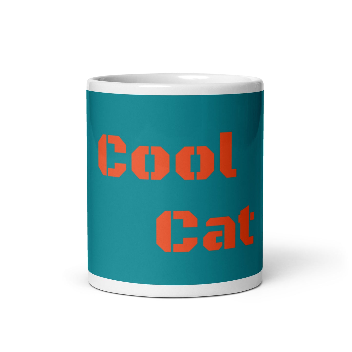 Mug Brillant Blanc Sarcelle - Cool Cat