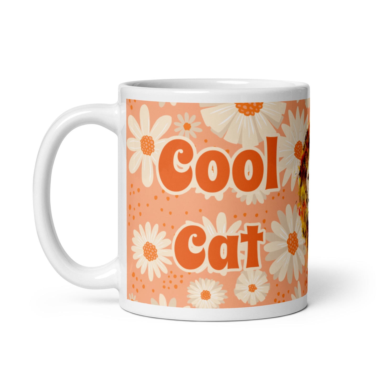 Peach Daisies White Glossy Mug -  Cool Cat