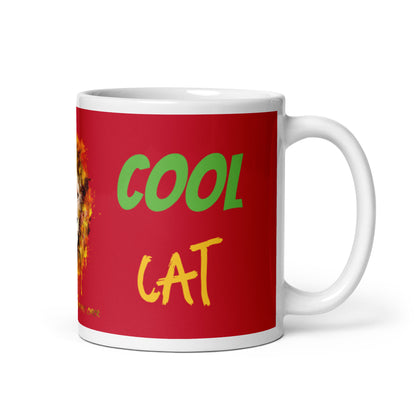 Maroon White Glossy Mug -  Cool Cat