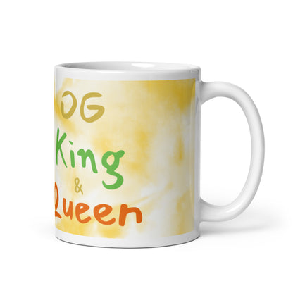 Tasse brillante blanche à effet tie-dye doré - OG King &amp; Queen