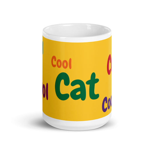 Mug Brillant Jaune Blanc - Cool Cat