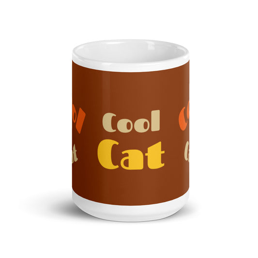 Mug Brillant Blanc Bronze - Cool Cat