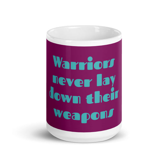 Eggplant White Glossy Mug - Warriors never lay down their weapons