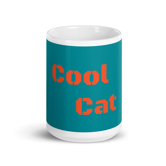 Teal White Glossy Mug - Cool Cat