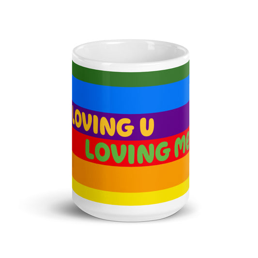 Mug brillant blanc arc-en-ciel - Loving U Loving me